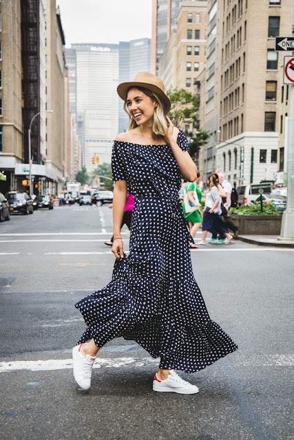 Long Dress and Sneakers Street Style