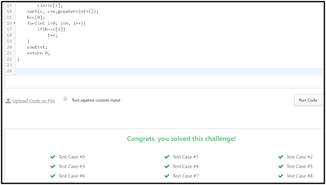 The Output of Birthday Cake Candles Hackerrank Solution C++
