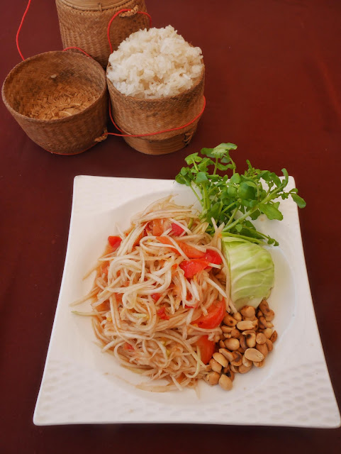 lao food sticky rice and papaya salad lao food