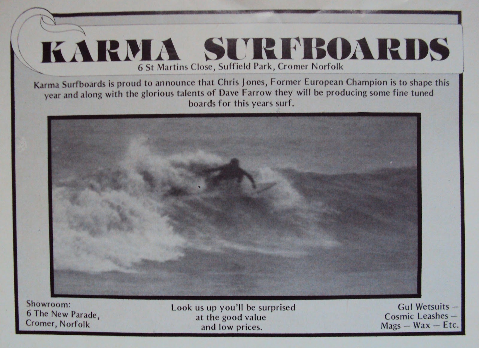 vintage surfboard collector UK Karma twin fin by Dave Farrow