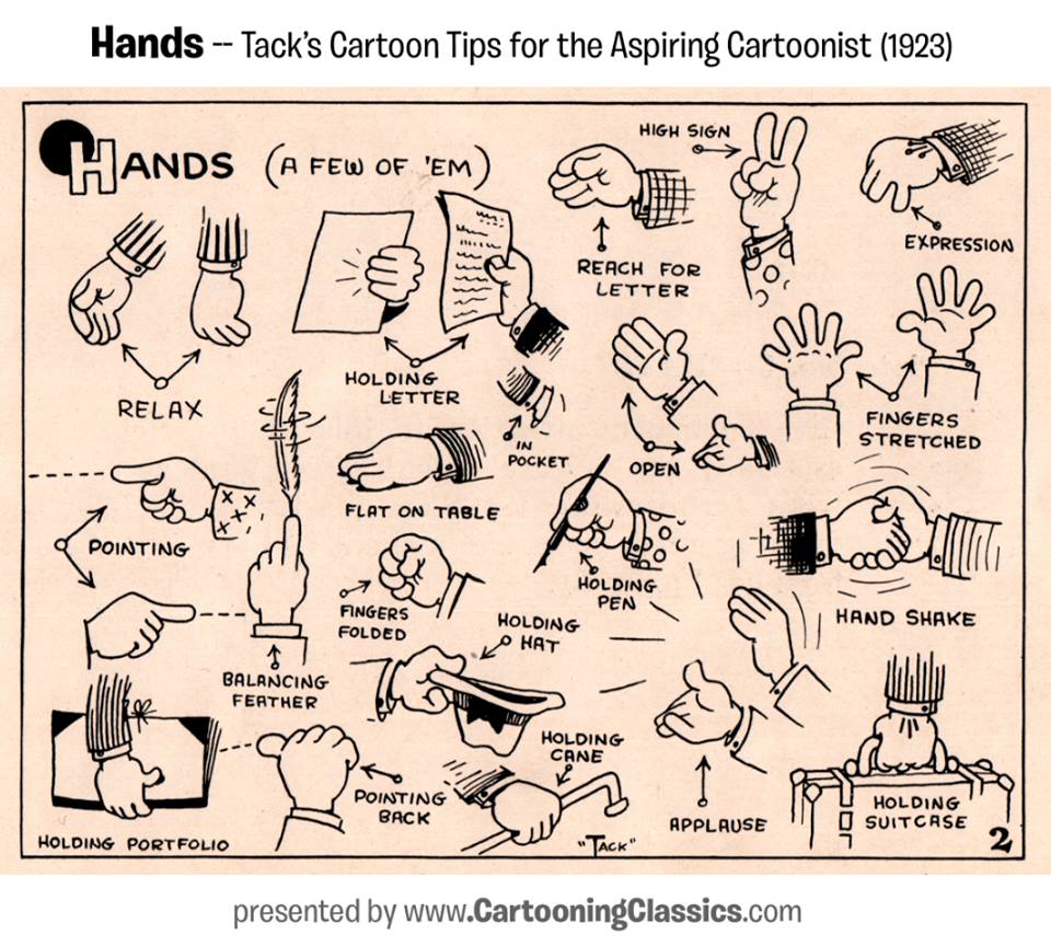TELUGU WEB WORLD "Hands" from "Tack’s Cartoon Tips for the Aspiring Cartoonist." HOW TO