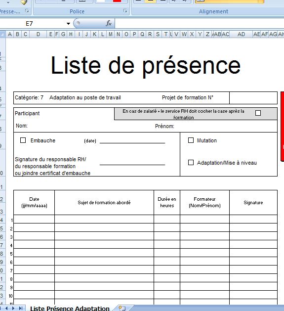 feuille de présence formation excel Cours génie civil