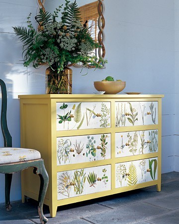 Dishfunctional Designs Upcycled Dressers Painted Wallpapered Botanical Decoupage With Diy Instructions From Martha