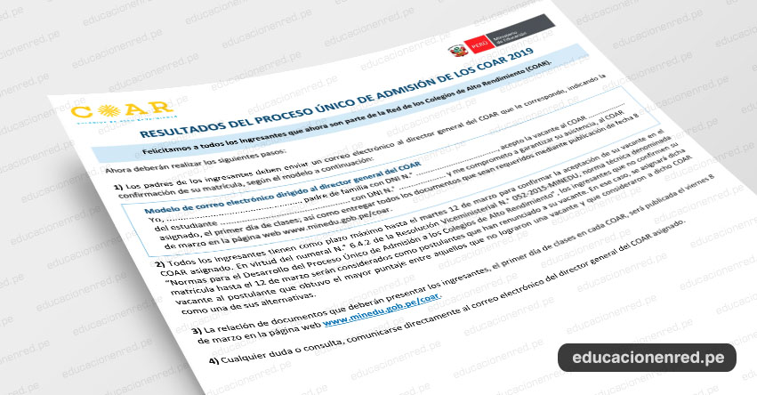 COAR 2019: Recomendaciones y Precisiones para Ingresantes a la Red de los Colegios de Alto Rendimiento - MINEDU - www.minedu.gob.pe COAR 2019: Recomendaciones y Precisiones para Ingresantes a la Red de los Colegios de Alto Rendimiento - MINEDU - www.minedu.gob.pe