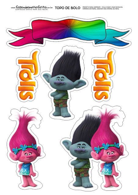 Trolls: Toppers para Tartas, Tortas, Pasteles, Bizcochos o Cakes para Imprimir Gratis. Trolls: Toppers para Tartas, Tortas, Pasteles, Bizcochos o Cakes para Imprimir Gratis.