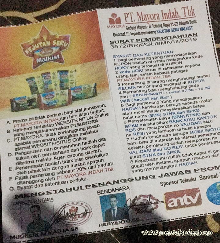 Hati Hati Penipuan Kupon Berhadiah Mengatasnamakan Roma Malkist Pt Mayora Indah Tbk Mei Wulandari Miss Mei S Class