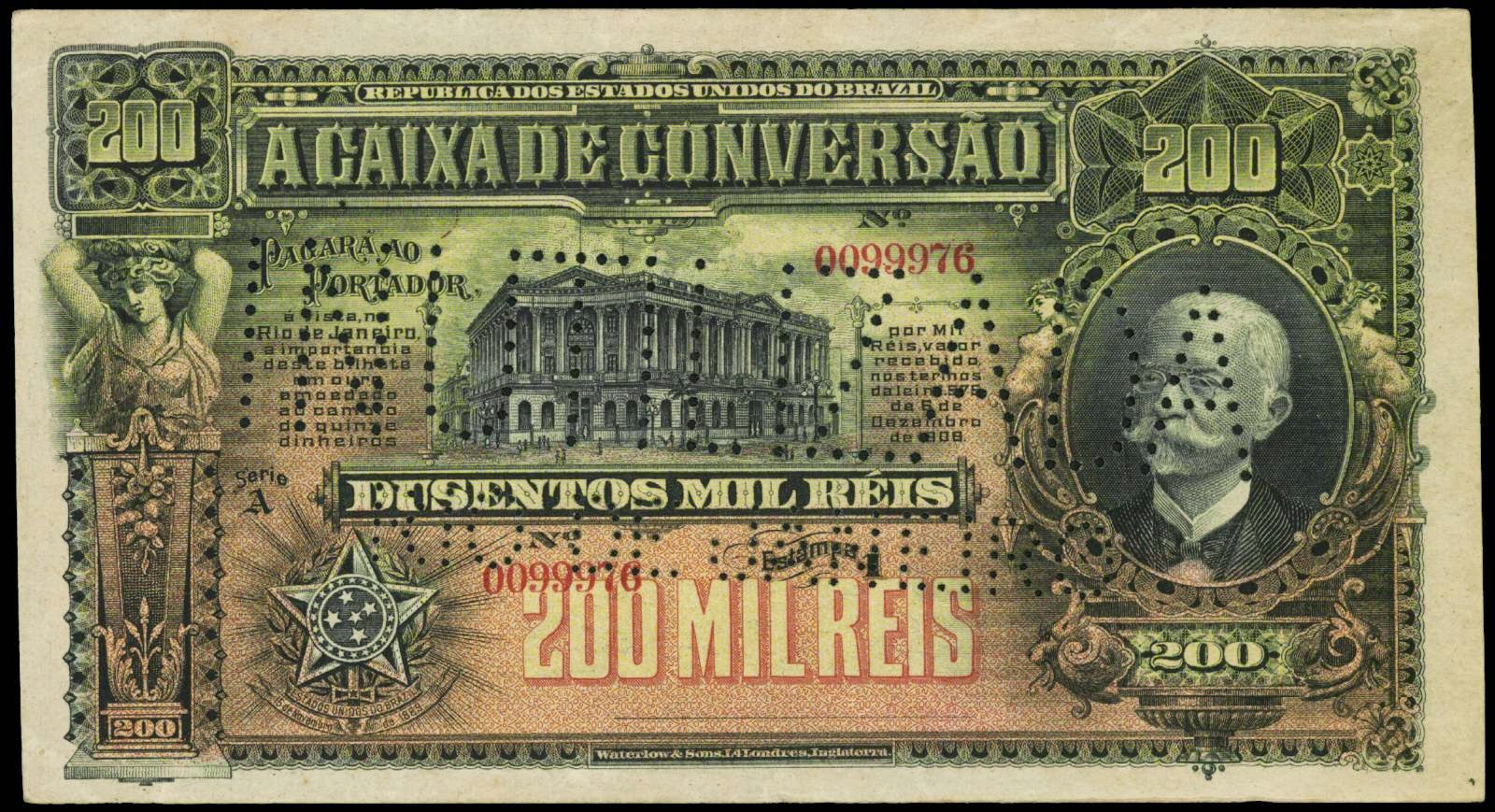 Brazil banknotes 200 Mil Reis Caixa de Conversao, Afonso Pena
