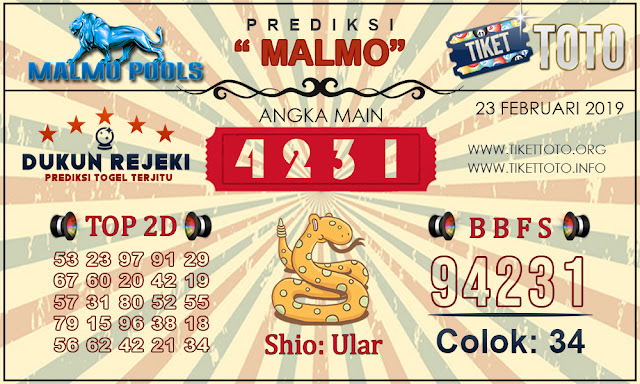 Prediksi Togel MALMO TIKETTOTO 23 FEBRUARI 2019