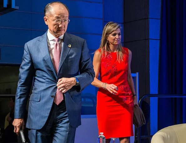 Dutch Queen Maxima wore Natan dress in red, and wore Natan pumps