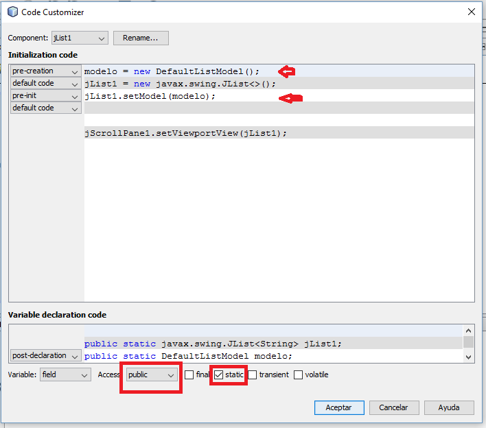 Portafolio Informático: Añadir jList