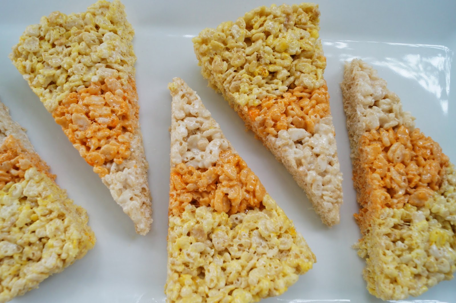 In the Kitchen with Jenny Candy Corn Shaped Krispie Treats