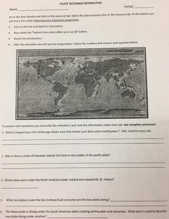 Science 7 Plate tectonics interactive assignment