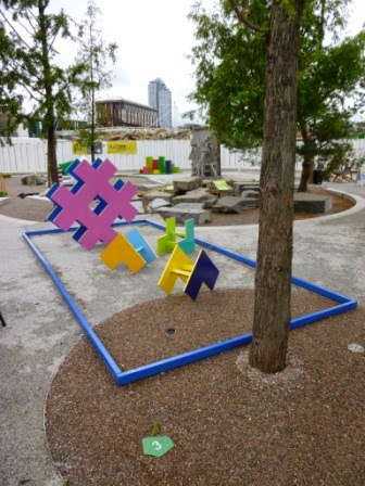 Hole 1 of the Putt Putt #2 Crazy Golf course in Croydon, London TURF Projects Putt Putt #2 Crazy Golf course at Platform Ruskin Square in Croydon