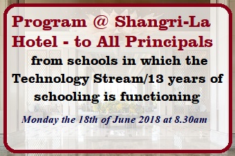 to All Principals  (from schools in which the Technology Stream/13 years of schooling is functioning)