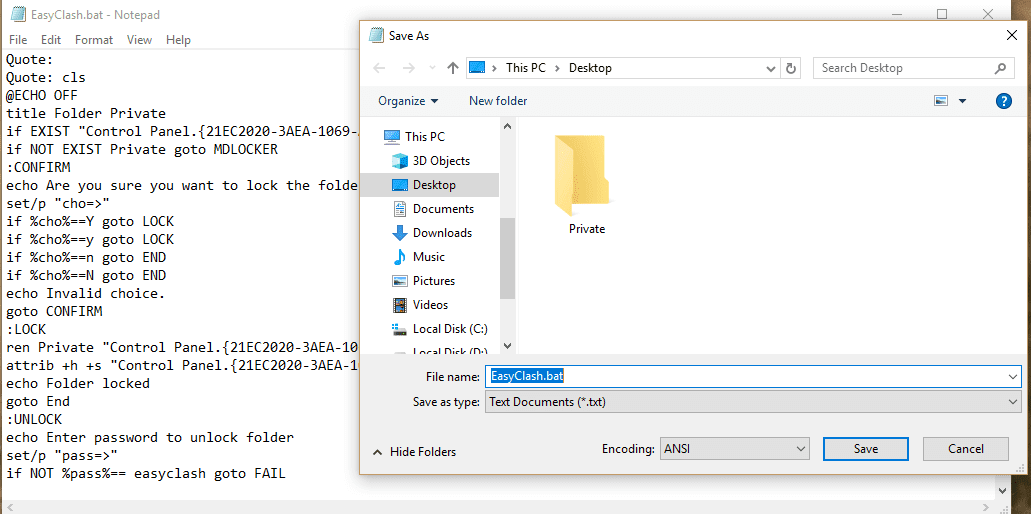 How to create a secret folder using notepad | test