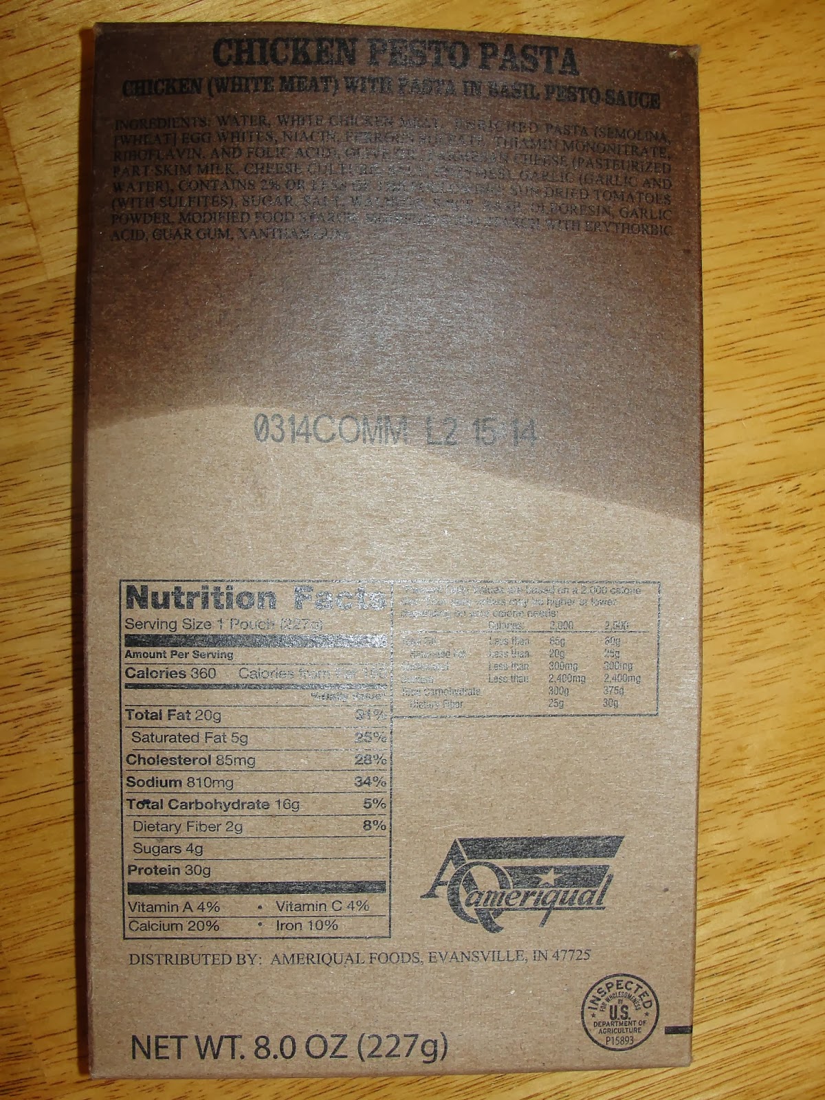 Planning And Foresight MRE Monday Chicken Pesto Pasta