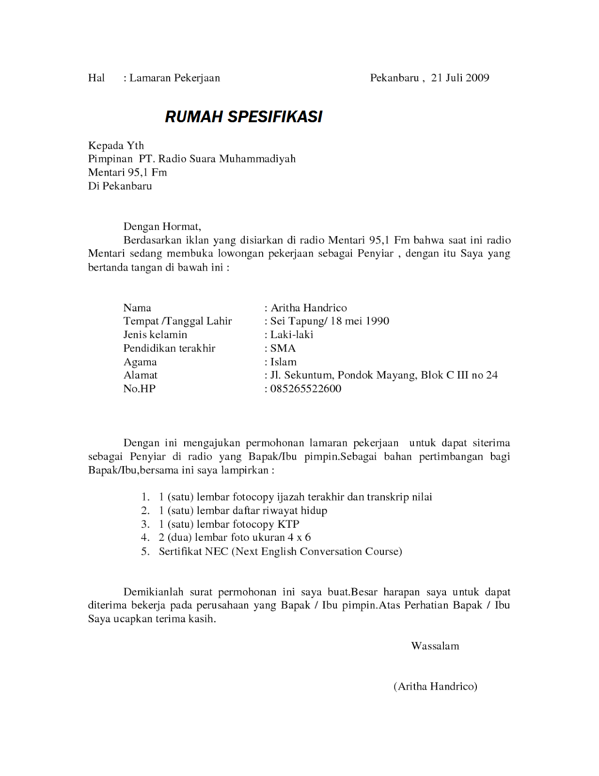 Contoh Surat Lamaran Kerja Choice Image - Card Design And 