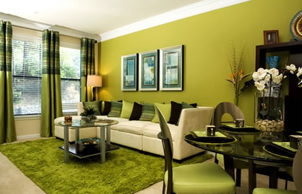 sala de estar verde y marrón