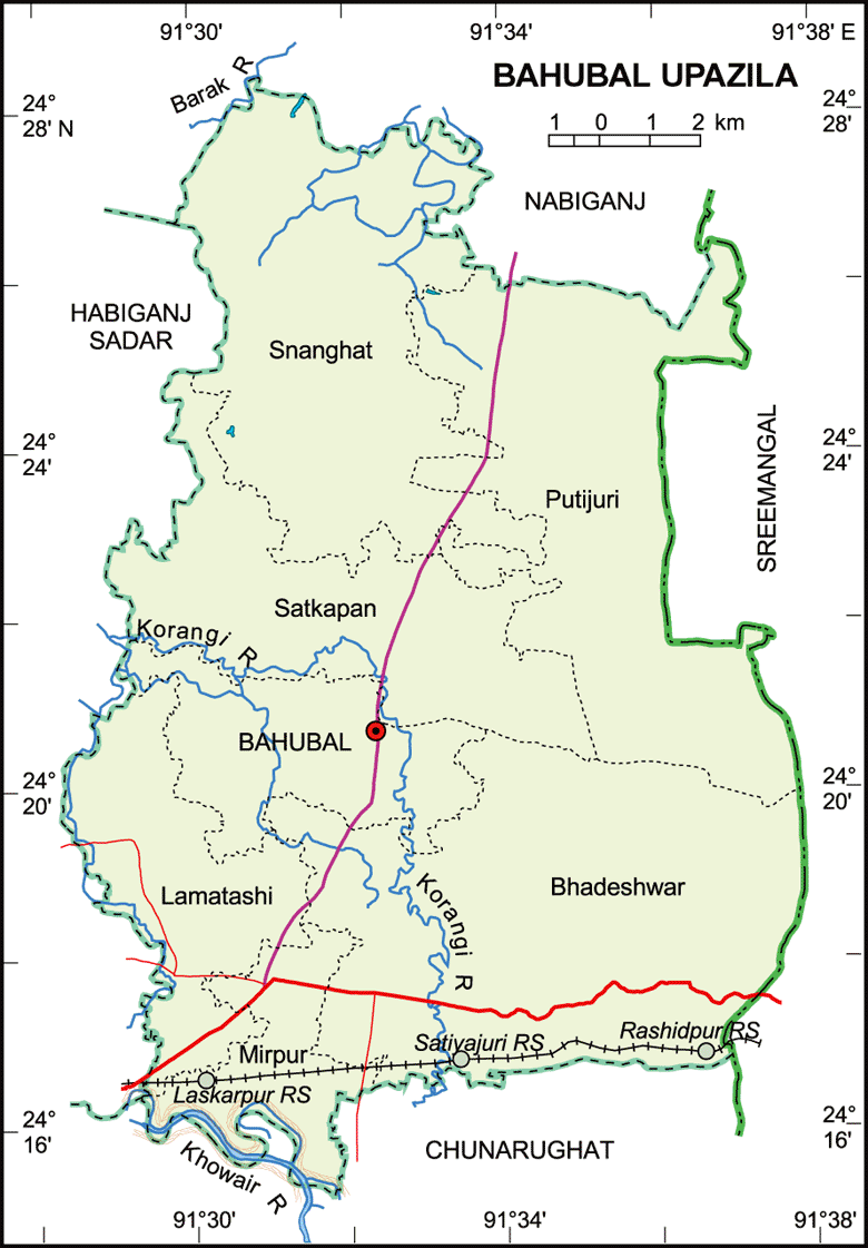 Bahubal Upazila Map Habiganj District Bangladesh