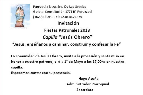 San José Obrero, invitación a las Fiestas Patronales 2013 | Mons. Oscar  Sarlinga