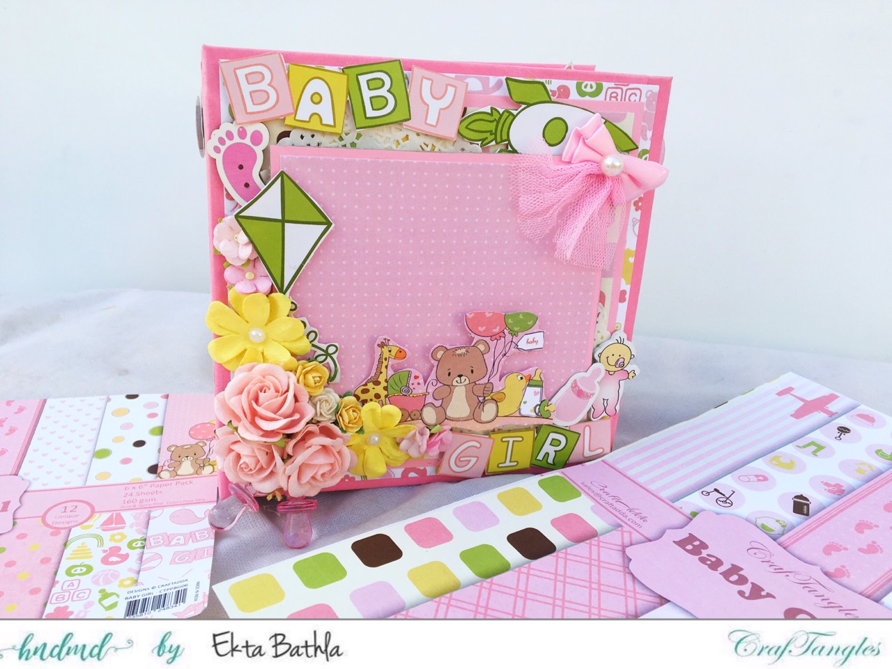 Baby Girl mini album showcasing Baby Girl Elements Pack by CrafTangles