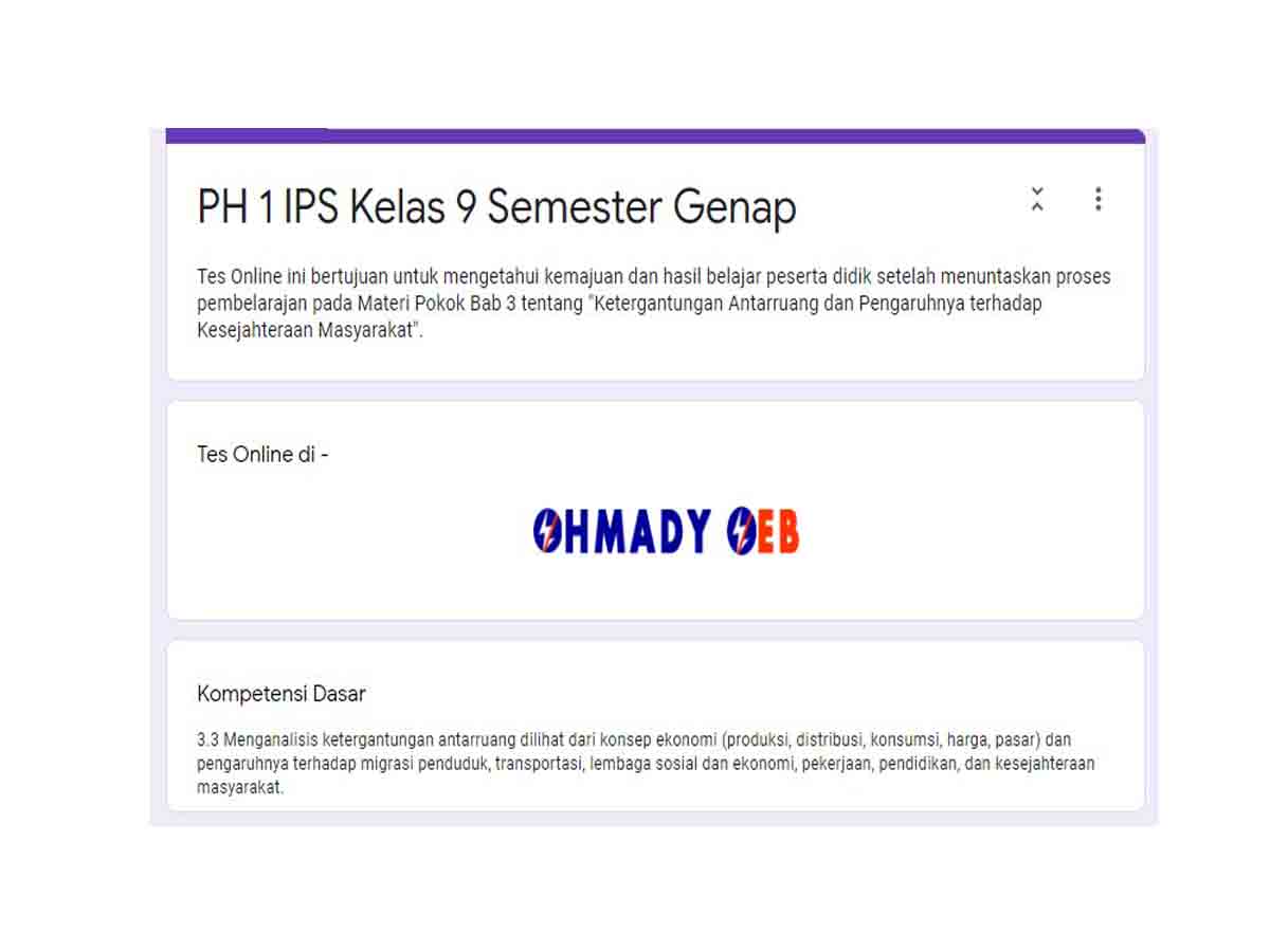 Tes Online PH 1 IPS Kelas 9 Semester Genap