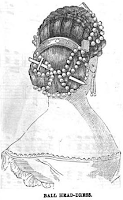 Hair comb over waterfall, 1865, from Peterson's Magazine. Hair comb over waterfall, 1865, from Peterson's Magazine.