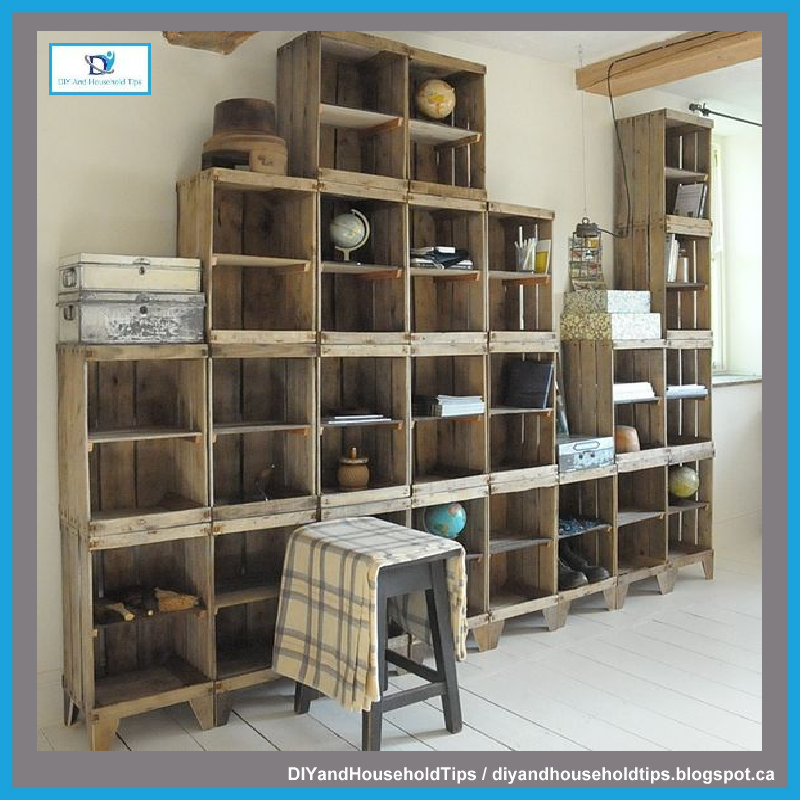 DIY And Household Tips Build A Shelving Unit With A Wall Of Old Crates