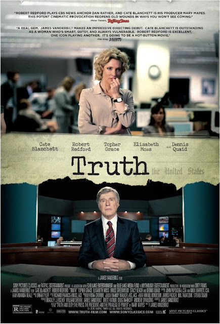 TAP THE LINK : sonyclassics.com/truth   " Why this film has not been nominated is no secret. Kate Blanchet is absolutely superb as a 60 Minutes Segment producer. Robert Redford in his mature and efficient minimalist style portrays America's most trusted television newscaster, Dan Rather.  Supporting cast includes, Topher Grace as an upstart journalist with a firm middle finger, Dennis Quaid as a retired Colonel, Elisabeth Moss, Stacey Keach and Dermot Mulroney. The film is both written and directed by James Vanderbilt, who adapted the screenplay from the book by Mary Mapes, personified in the film by Ms. Blanchet with grace, style and a realist quality that deserves some deep recognition from peers and the public alike. When She gets the attention this February, believe me, It's not just for her role in Carol. SONY Pictures did IT again. Bravo!"    - Joshua TRILIEGI/ BUREAU OF ARTS AND CULTURE / NEW YORK EDITION