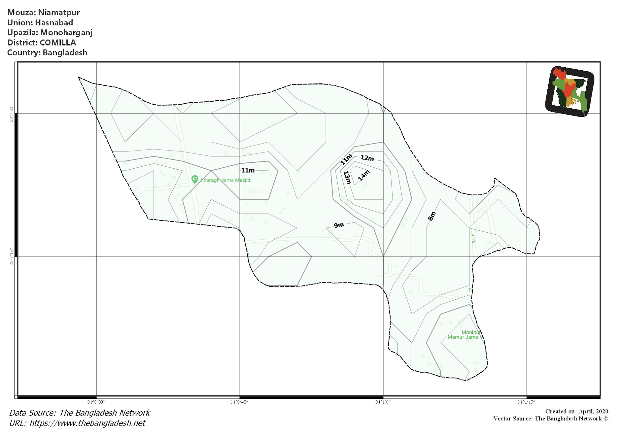 Map of Niamatpur Mouza of Monoharganj Upazila, COMILLA, Bangladesh.