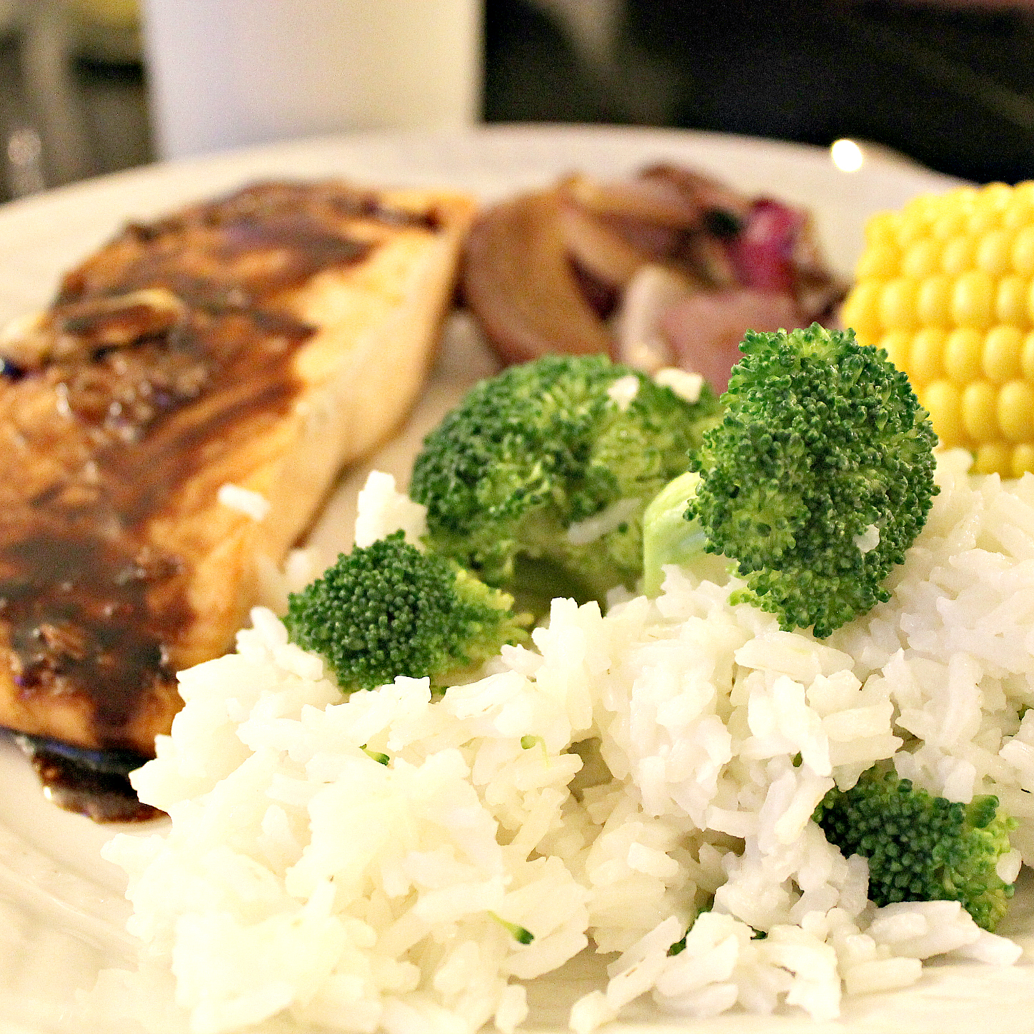 Glazed Salmon with Broccoli Rice