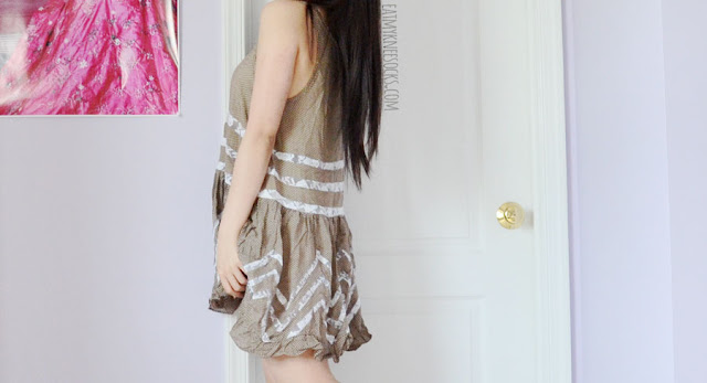 Romwe Fashion Review: Ruffled Trapeze Slip + Mesh Maxi Dress A boho-chic summer outfit featuring the Free People Intimately Voile and Lace Trapeze Slip lace-paneled ruffled dress dupe from Romwe, paired with a layered chain necklace and taupe platform booties.