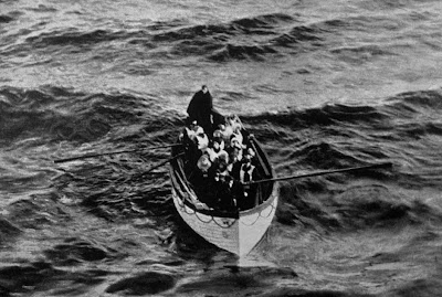 A life boat waiting to be taken aboard rescue ship RMS Carpathia
