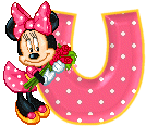 Alfabeto animado de Minnie Mouse con ramo de rosas U. 