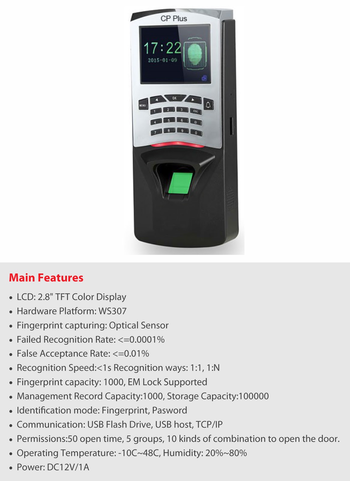 CP Plus Biometric Time Attendance and Access Control System CPVTA