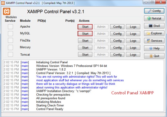 control panel xampp