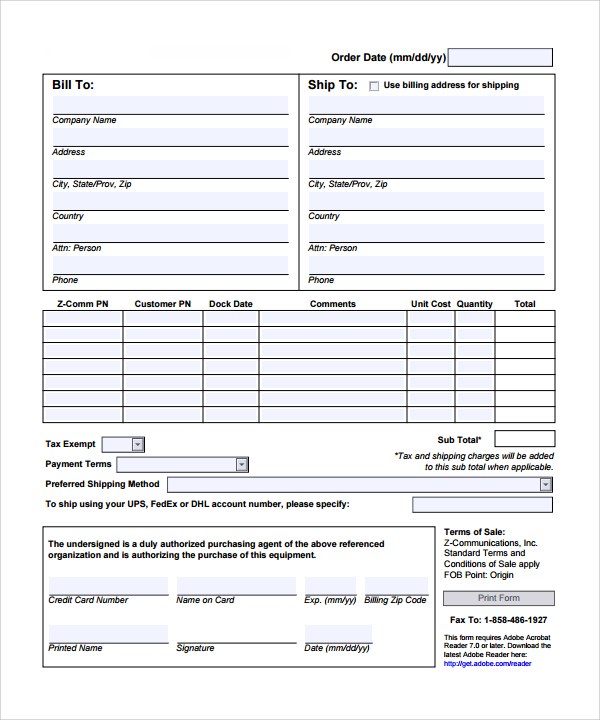 professional sales order form templates printable excel template