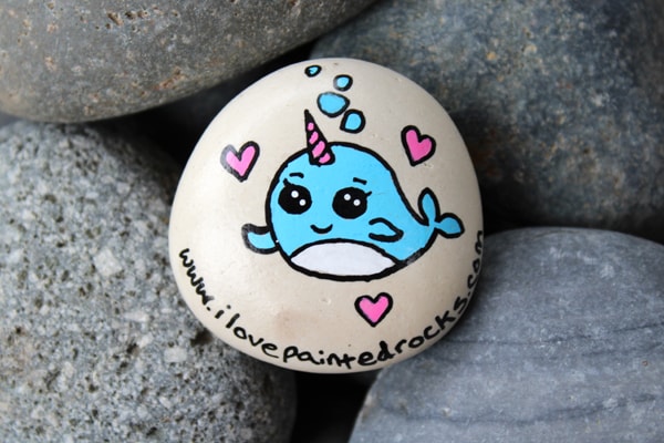 Narwhal rock painting idea - how to paint a narwhal