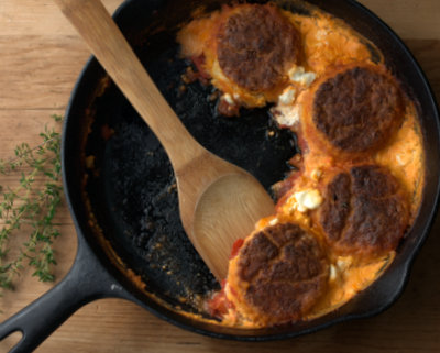 Tomato Cobbler with Cornmeal Biscuits and Goat Cheese ♥ AVeggieVenture.com.