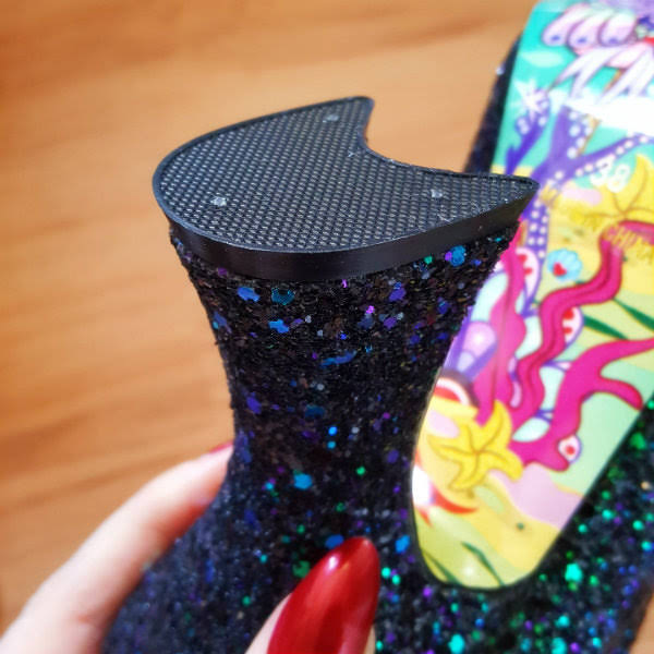 Irregular Choice Luna Sparkles heel close up of curved heel on boot