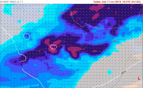 Previsión fuertes lluvias en Canarias sábado 17 noviembre 2018