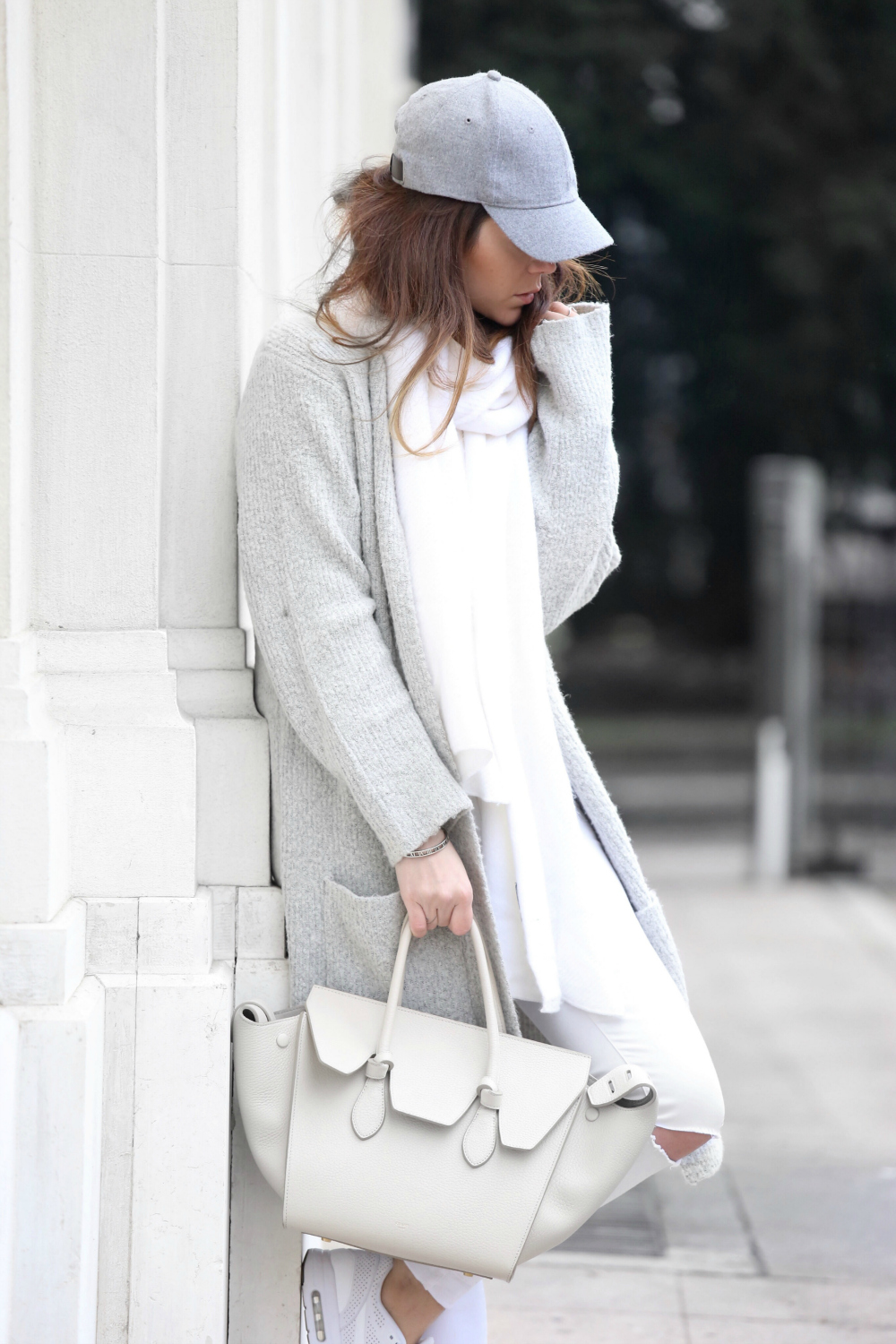 Nicoletta Reggio - White Celine Bag + White Nike Air Max Sneakers