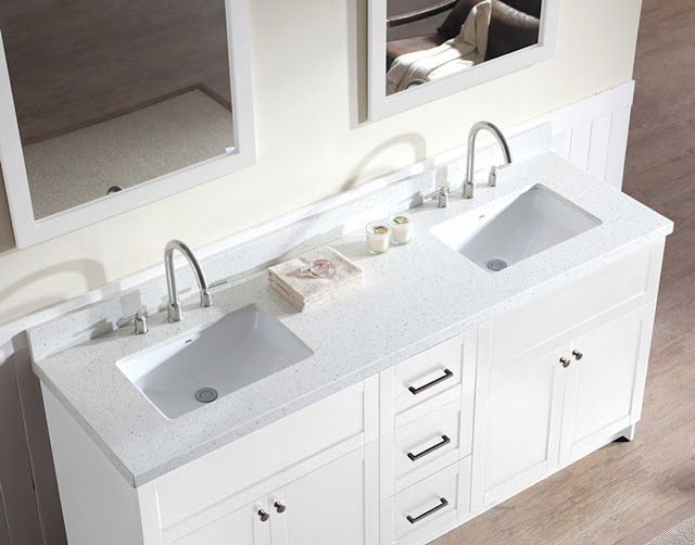 73 inch White Quartz Countertop Double Bathroom Vanity