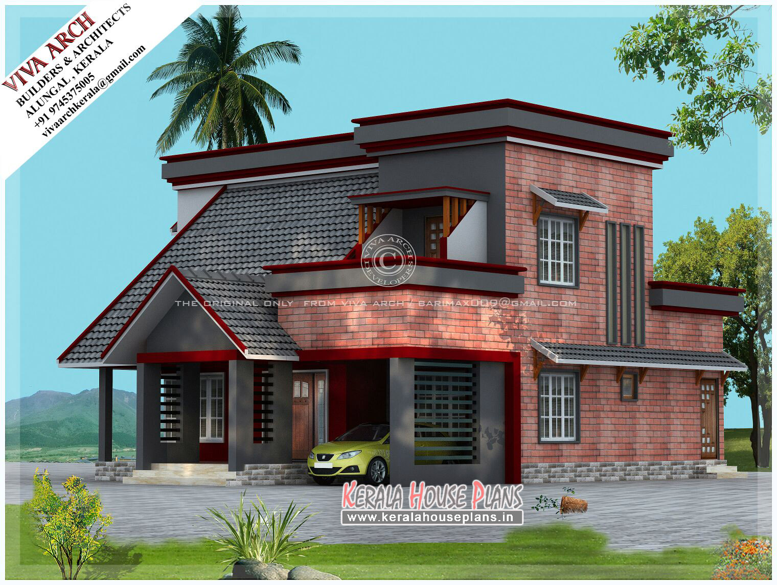 Mix wall Slope Roof Kerala house design
