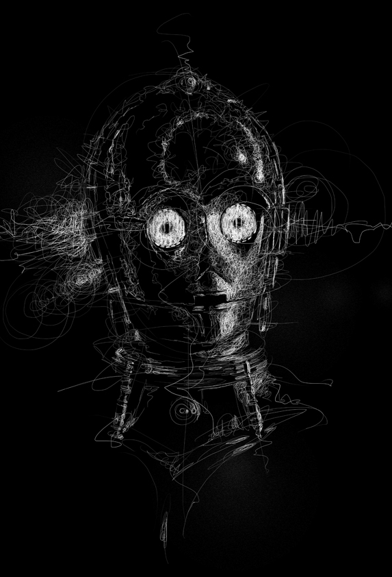 07-Star-Wars-C3PO-Vince-Low-Scribble-Drawing-Portraits-Super-Heroes-and-More-www-designstack-co