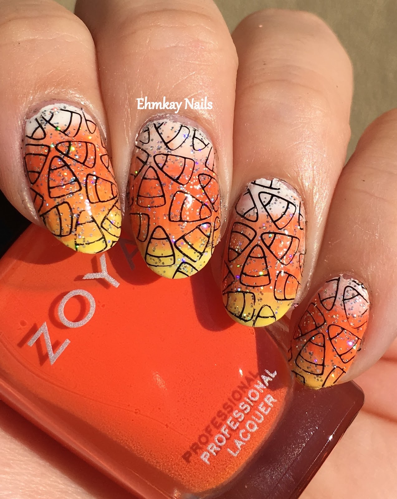 Ehmkay Nails 13 Days Of Halloween Nail Art Candy Corn Gradient Stamping