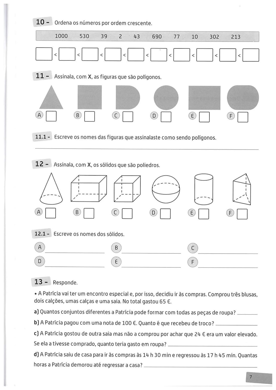 Avaliacao de matematica 3º ano ef