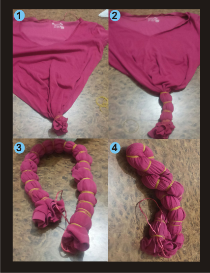 Colocamos las gomas en la prenda para crear un diseño con la lejía