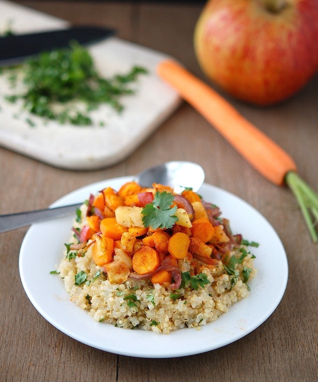 Baked Quinoa with Spiced Apples, Carrots and Red Onions