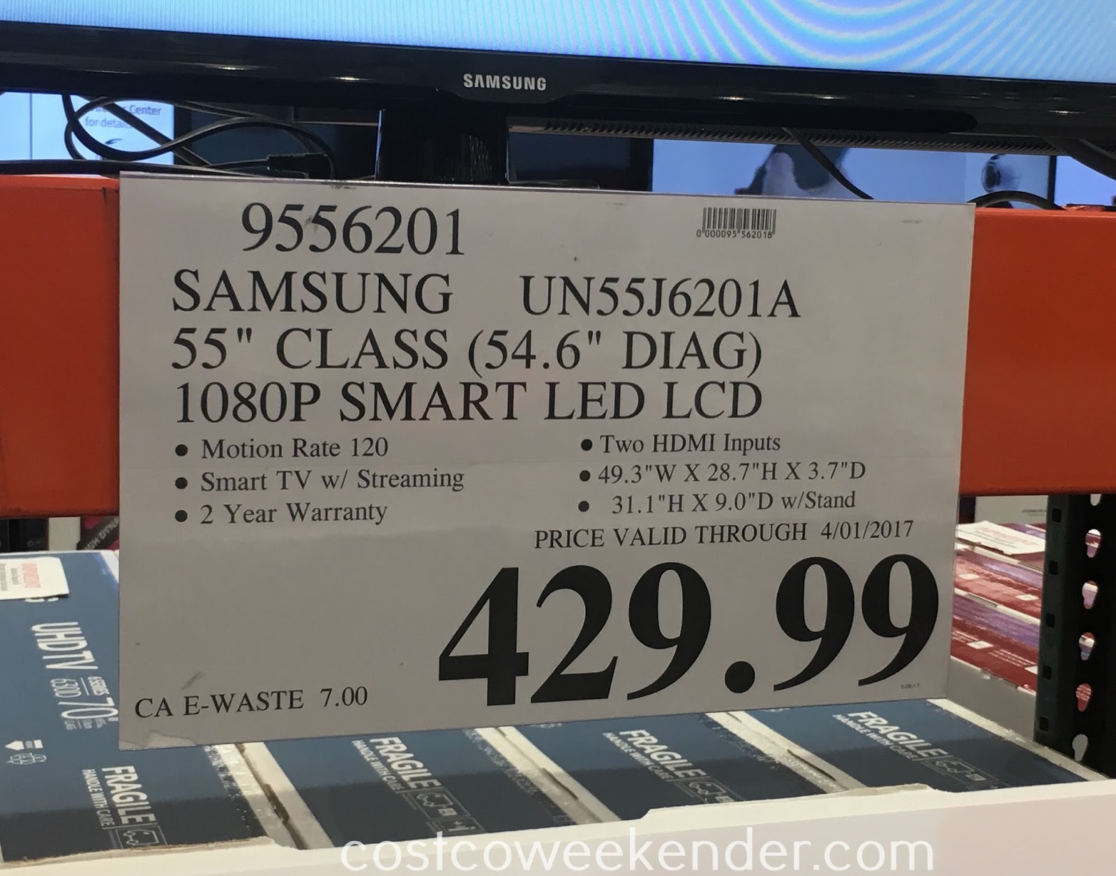 Samsung UN55J6201A 55" 1080p LED LCD TV Costco Weekender